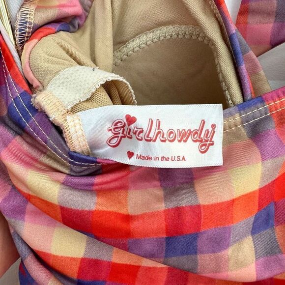 Girlhowdy Women’s Retro Pinup Inspired Multicolor Gingham Plaid One Piece Swimsu - Picture 4 of 15